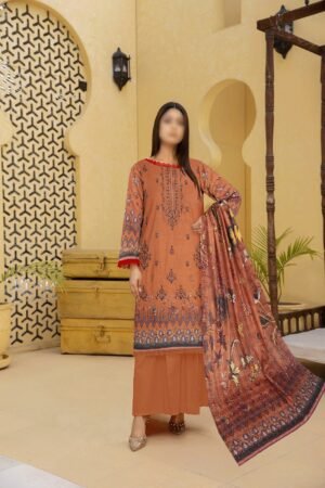 3PC Embroidery Lawn with Fancy Dupatta