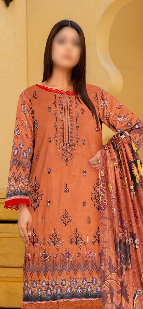 3PC Embroidery Lawn with Fancy Dupatta - Image 2