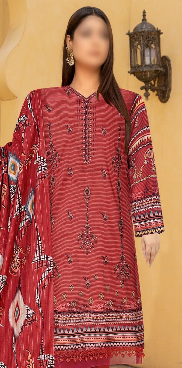 3PC Embroidery Lawn with Fancy Dupatta - Image 2