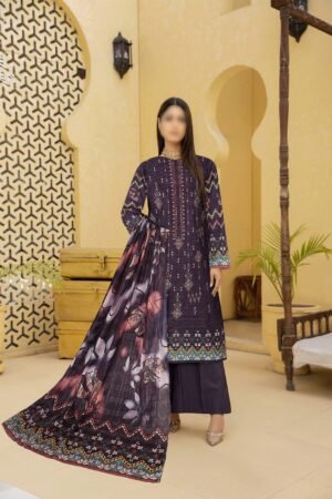 3PC Embroidery Lawn with Fancy Dupatta