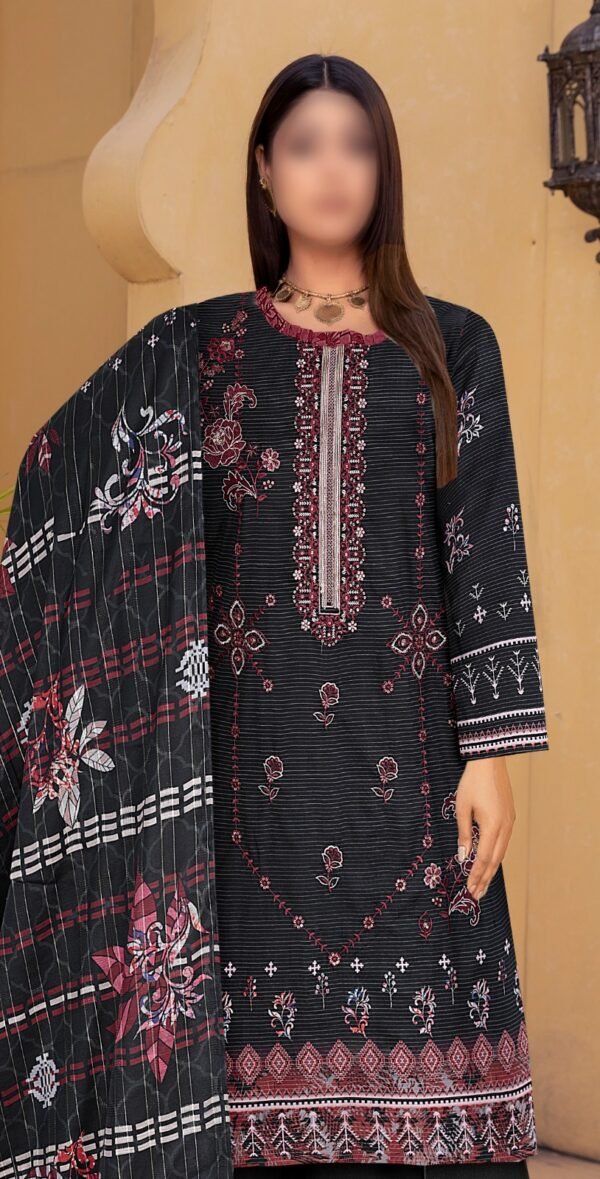 3PC Embroidery Lawn with Fancy Dupatta - Image 2