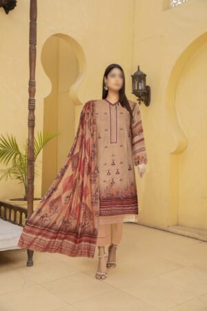 3PC Embroidery Lawn with Fancy Dupatta