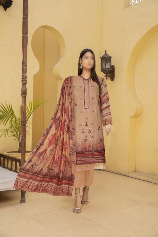 3PC Embroidery Lawn with Fancy Dupatta