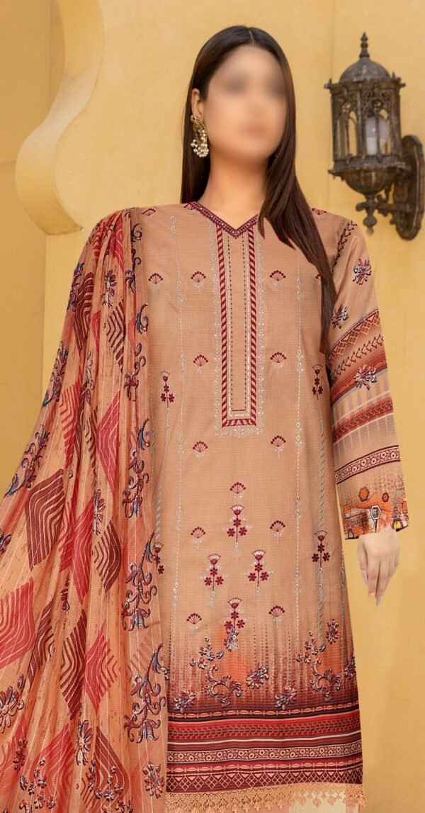 3PC Embroidery Lawn with Fancy Dupatta - Image 2