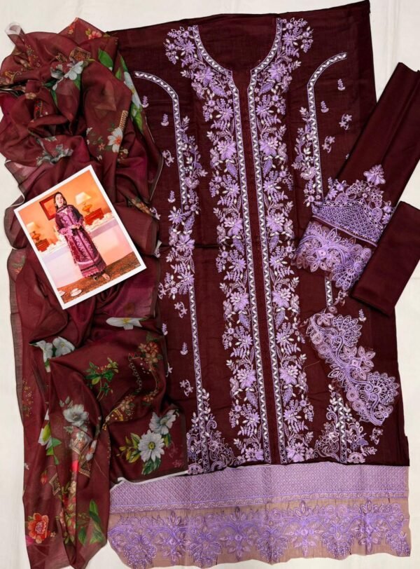 QALAMQAR lawn embroidered chikankari luxury patch work unstitched - Image 2